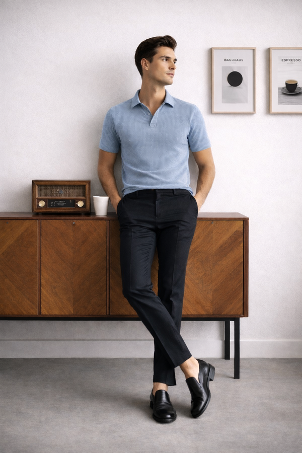 Textured Polo-Sky Blue