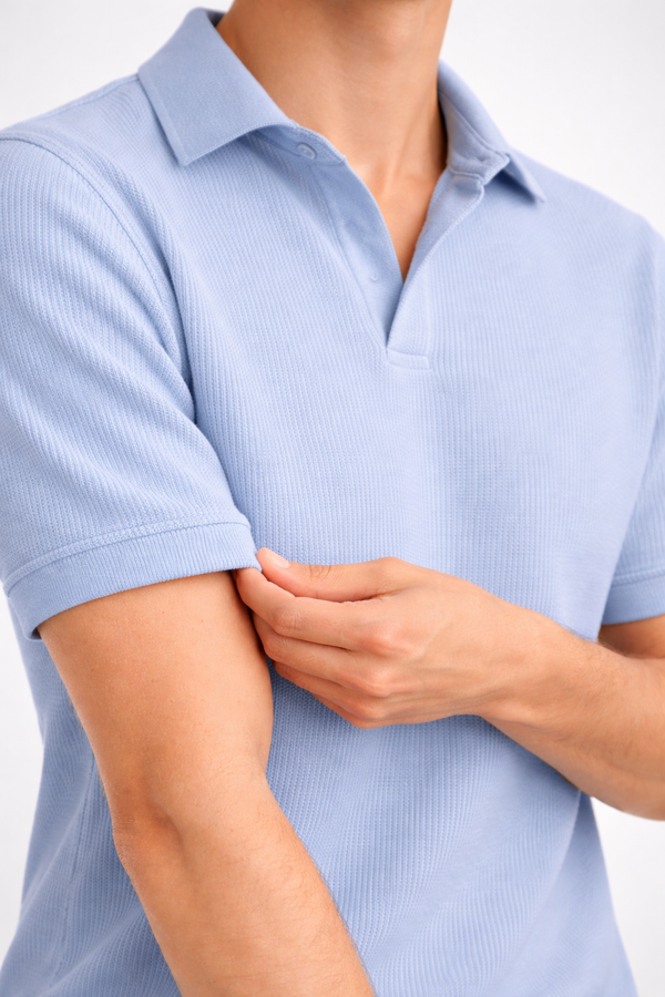 Textured Polo-Sky Blue