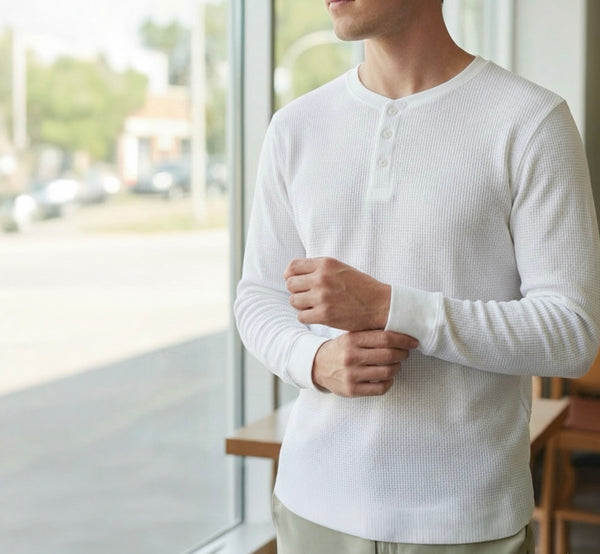 Classic Waffle Henley-White