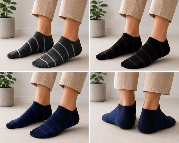 Slate Stripes Ankle Socks Pack of 3
