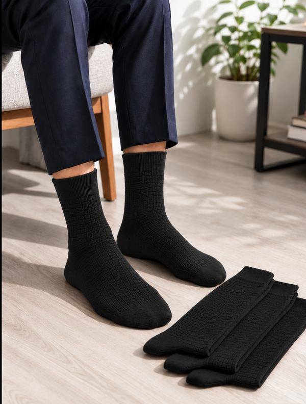 Elite Texture Crew Socks Black Pack of 3