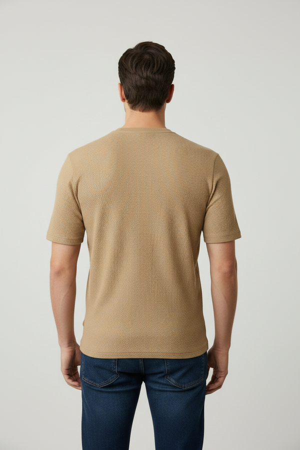 Classic Waffle Henley-Light Brown
