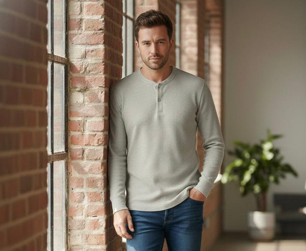 Classic Waffle Henley-Mint Green