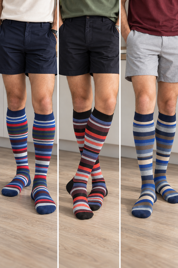 Knee Length Stripes Crew Socks Pack Of 3
