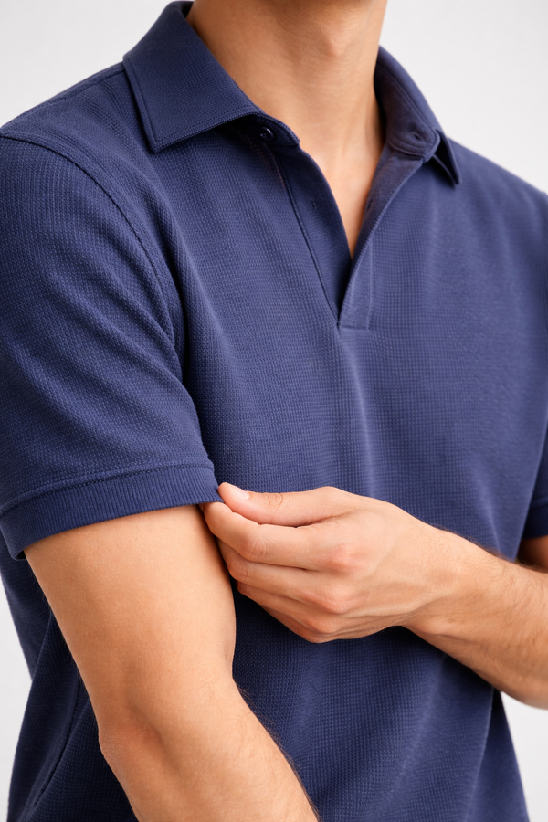 Textured Polo-Navy Blue
